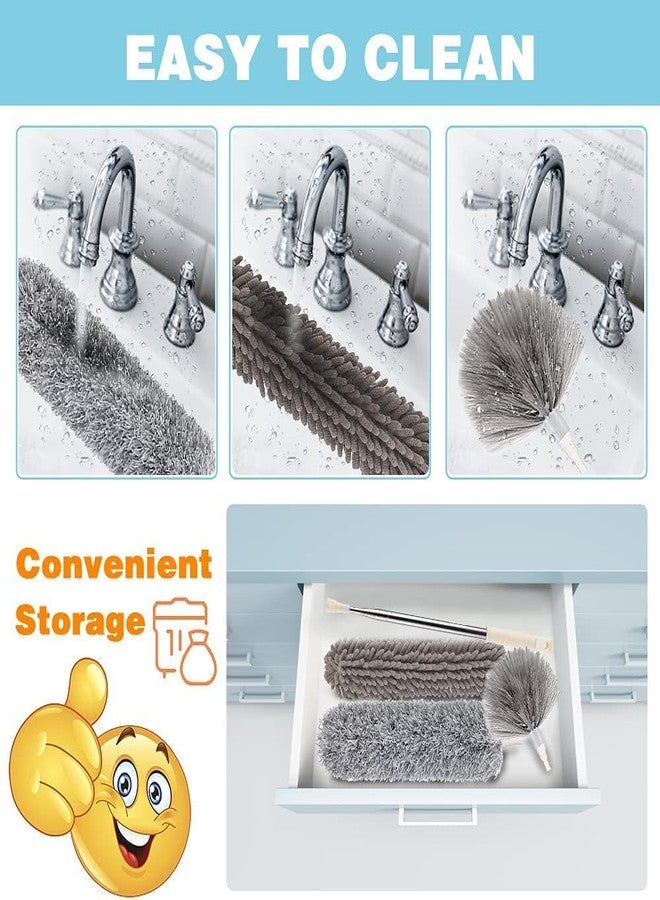 TECH LOGO ELECTRONICS 2024 Upgraded 3 in 1 Microfiber Feather Duster for Home Cleaning 100 inch Long Handle Bendable, Adjustable dust Cleaner Brush for High roof Cobweb Furniture Fan Mop Set (Grey) - Image 5